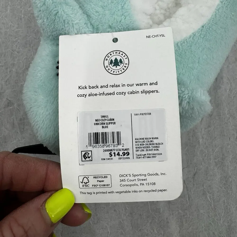 Northeast Outfitters Cozy Cabin Girls' Unicorn Slippers Size Small Aqua